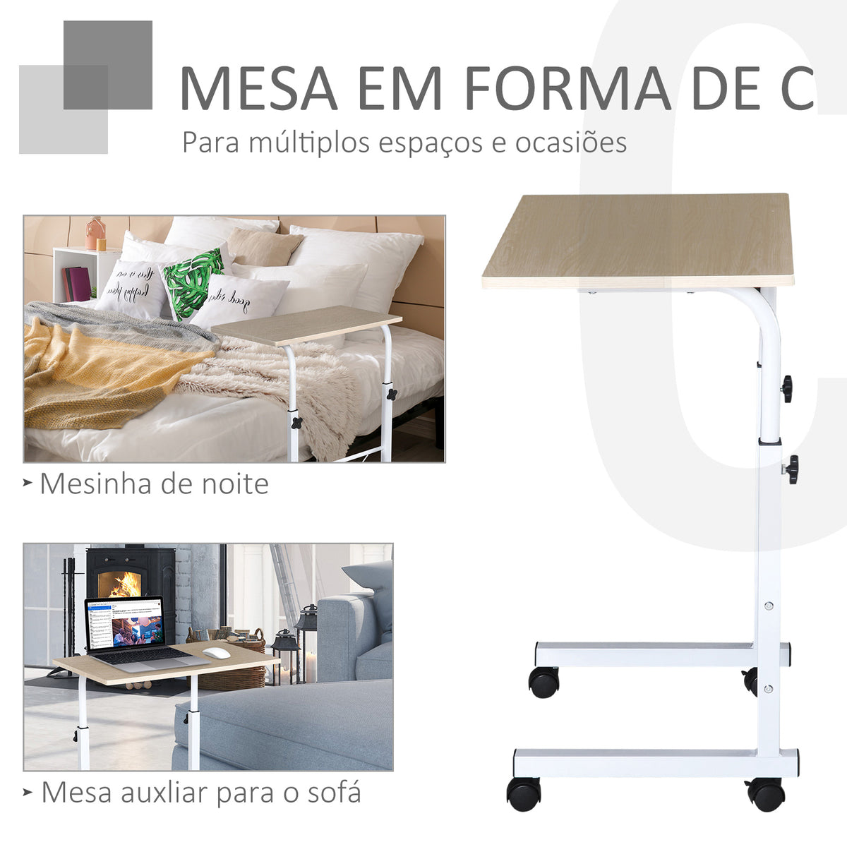 Mesa de computador para Hogar escritorio Altura Ajustável Mesa Compacta com Rodas 60x40x68-78cm Cor Branco — foto 4