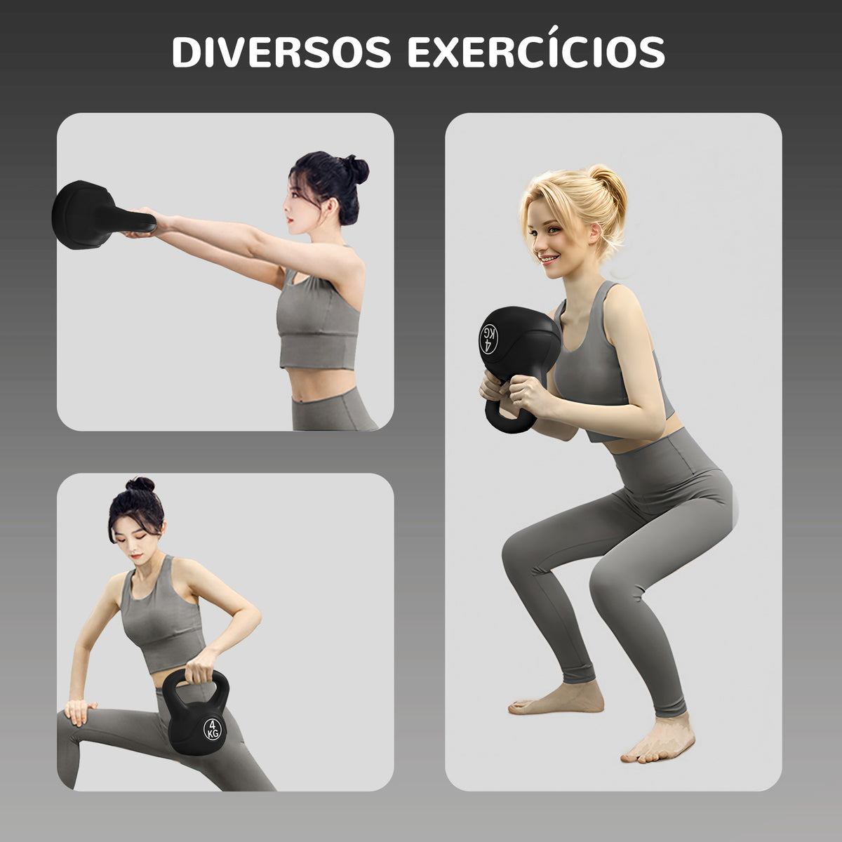 Peso Russo de 4 kg Kettlebell Fitness Preenchido de Areia com Punho Largo Antiderrapante para Exercícios e Treinos em Casa Ginásio 18x12x20 cm Preto — foto 4