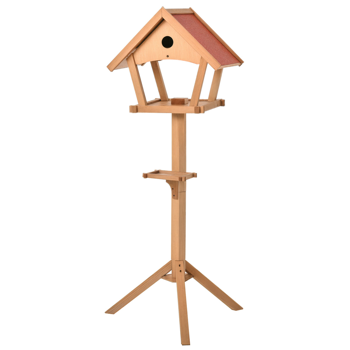 Casa para Pássaros de Pé de Madeira Maciça 49x45x139cm com Teto Asfáltico Alimentador de Aves Silvestres para Exterior Jardim Natural — foto 1
