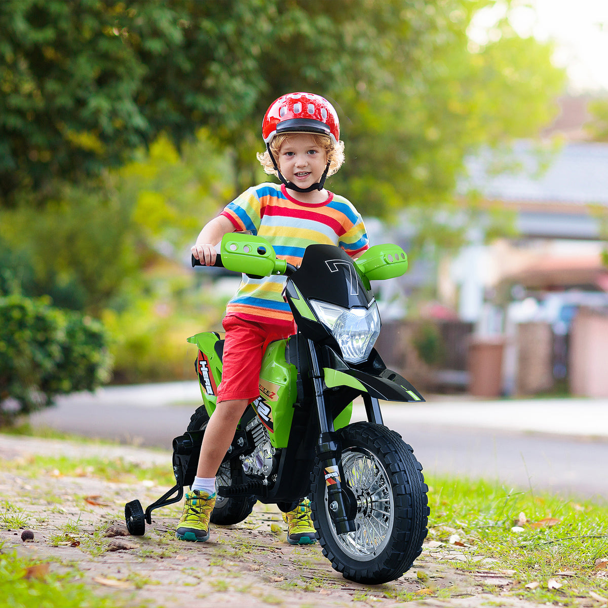 Mota Elétrica Infantil Motocicleta Elétrica para Crianças acima de 3 Anos com Luzes Música e Rodas de Apoio 109x52,5x70,5cm Verde — foto 2