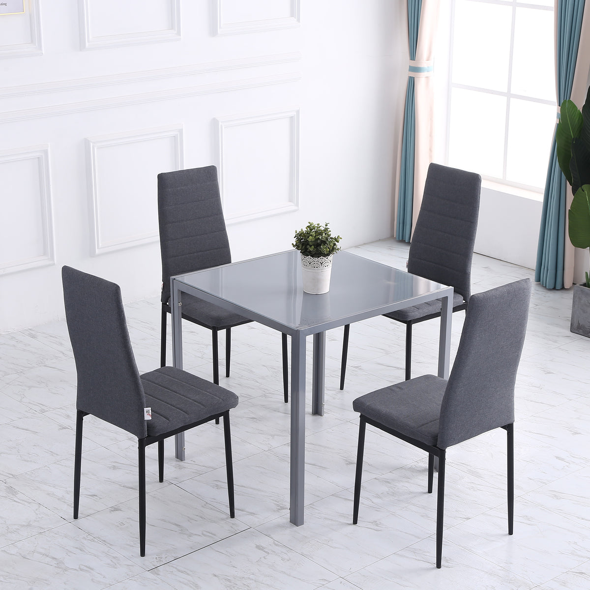 Conjunto de 4 Cadeiras de Sala de Jantar Estofadas em Linho e Pés de Metal Cadeiras Modernas para Cozinha Carga Máxima 120kg 41x50x97cm Cinza — foto 2