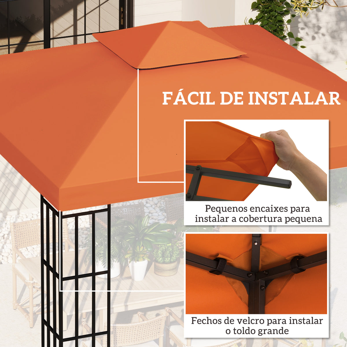 Toldo de Reposição para Gazebo, 3x3 m, Cobertura de Reposição com Teto Duplo, 8 Orifícios de Drenagem e Proteção UV, SOMENTE Toldo de Reposição para Pavilhão Gazebo, Vermelho — foto 5