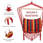 Cadeira de rede suspensa de tecido de algodão poliéster Carga de 120 kg Poltrona suspensa para terraço interno ao ar livre 100x60x100 cm Multicolor — foto 4