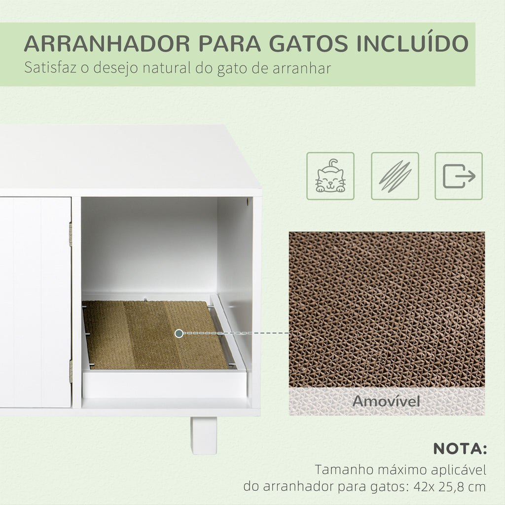 Móvel Caixa de Areia para Gatos com Porta com Arranhador Caixa de Areia para Gatos de Interior 91x52x50,5 cm Branco — foto 6