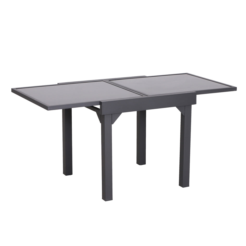Mesa de Jardim Extensível Mesa de Jantar Retangular com Bancada de Vidro Temperado Carga 50 kg para Varanda Pátio Exterior 160x80x75 cm Preto — foto 1