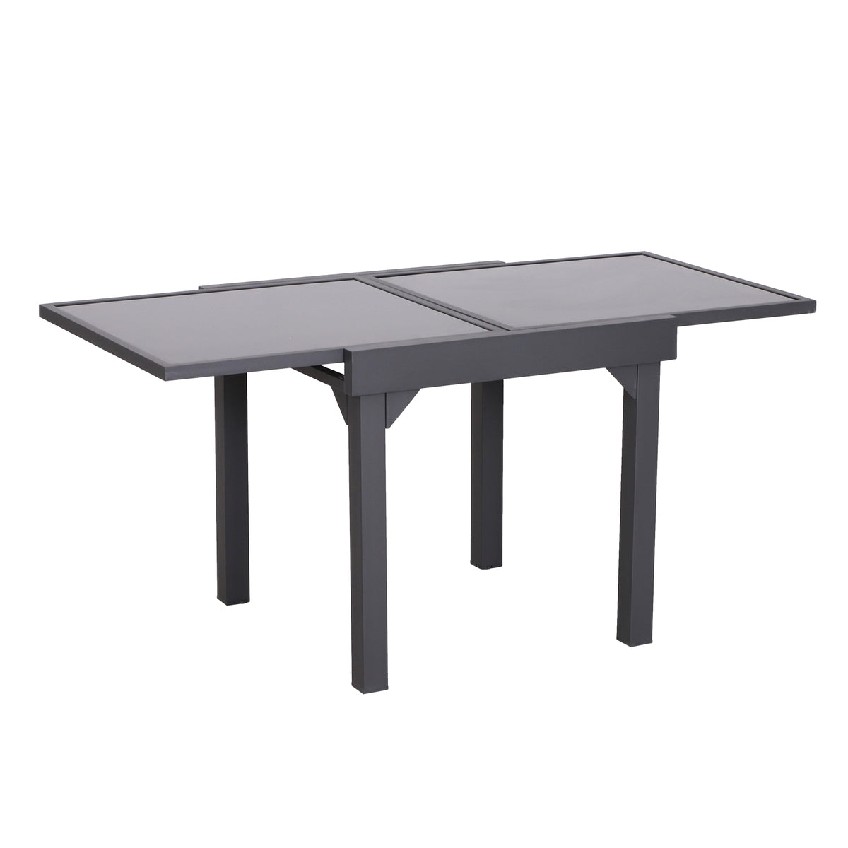 Mesa de Jardim Extensível Mesa de Jantar Retangular com Bancada de Vidro Temperado Carga 50 kg para Varanda Pátio Exterior 160x80x75 cm Preto — foto 1