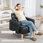 Poltrona Moderna Estofada em Couro Sintético com Apoios de Braço Acolchoados Encosto com Costuras e Pés em Madeira para Dormitório 77x78x78 cm Preto — foto 5