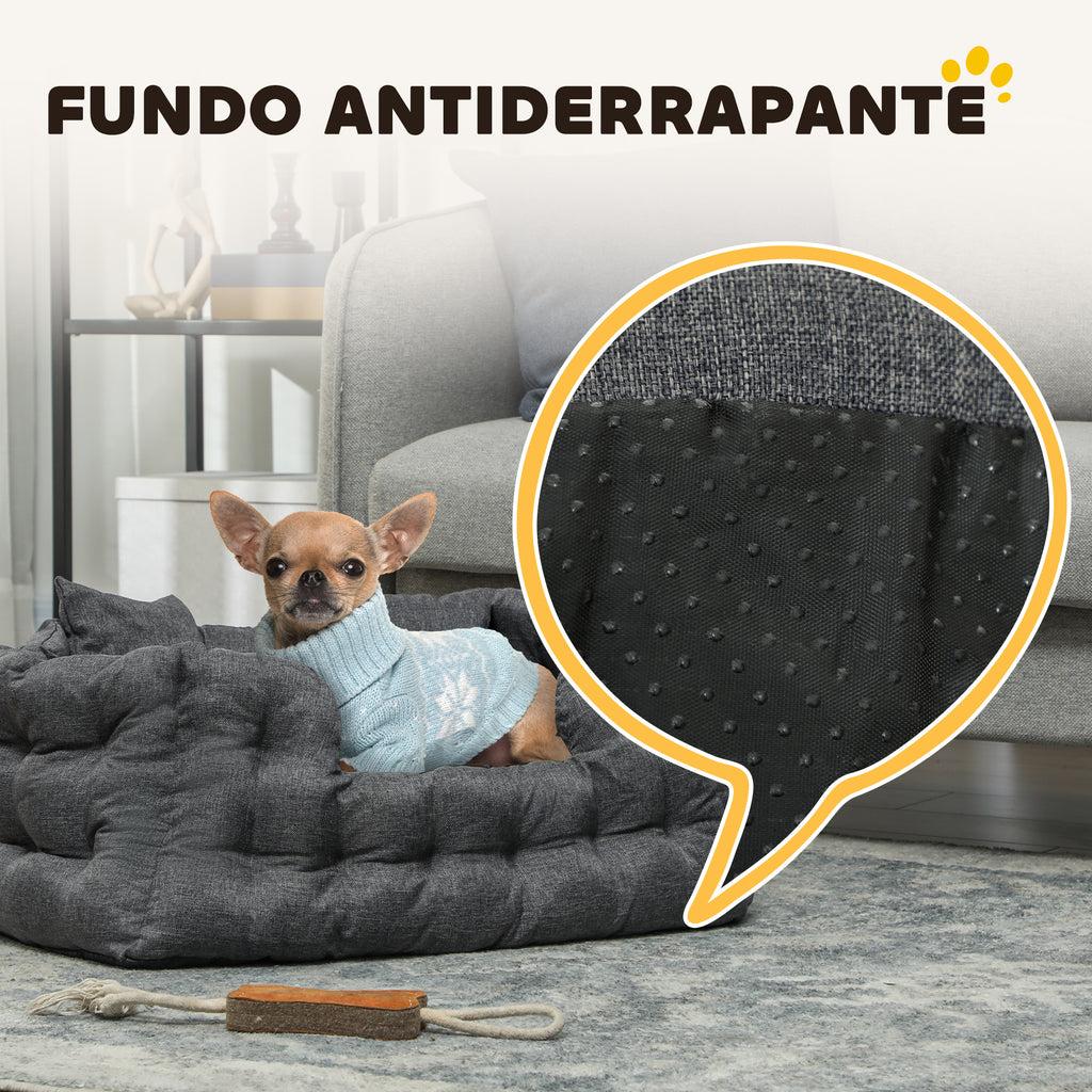 Cama para Cães Pequenos Cama para Animais de Estimação com 2 Almofadas Cama para Cães com Base Antiderrapante Capa Amovível e Lavável 70x50x30 cm Cinza — foto 7