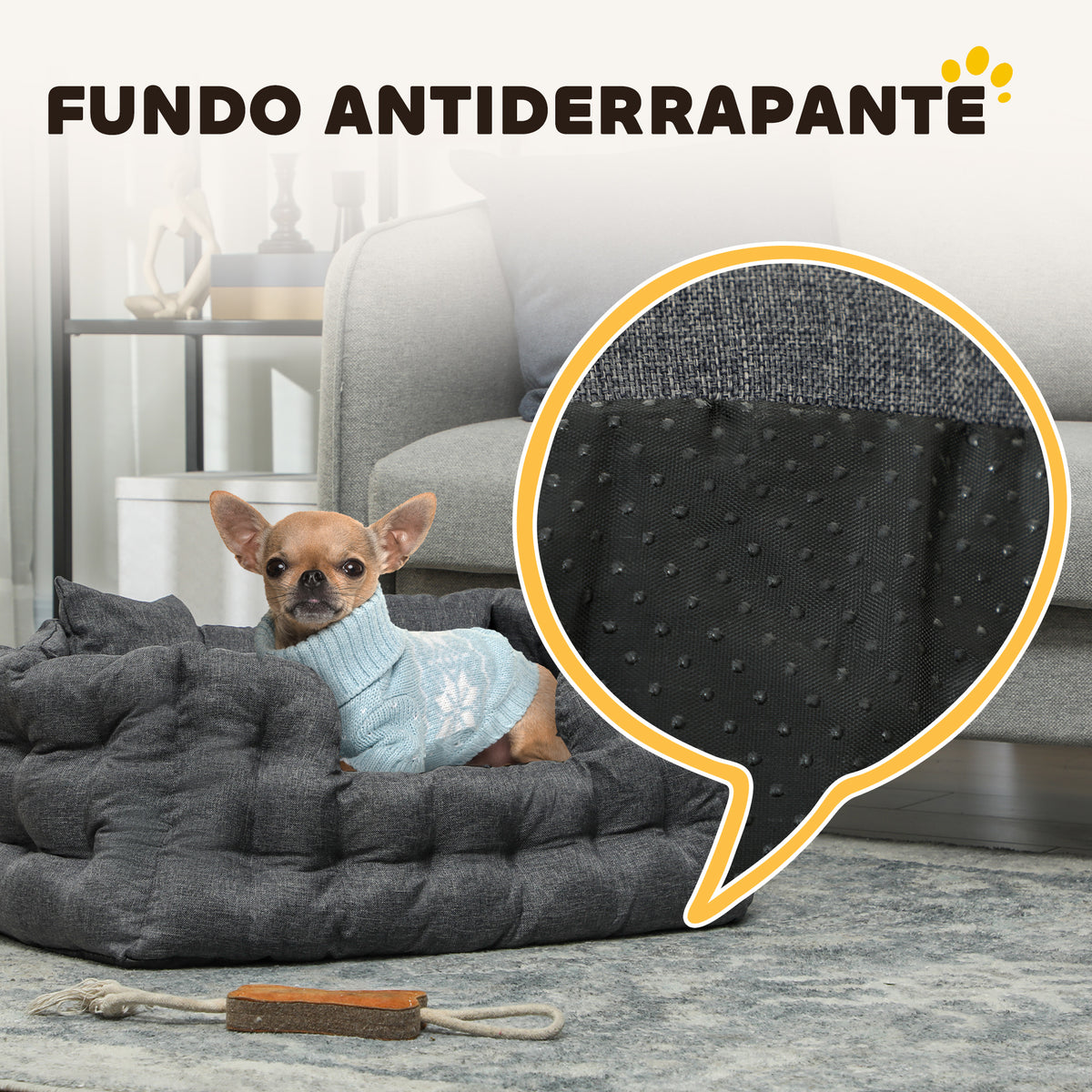 Cama para Cães Pequenos Cama para Animais de Estimação com 2 Almofadas Cama para Cães com Base Antiderrapante Capa Amovível e Lavável 70x50x30 cm Cinza — foto 7