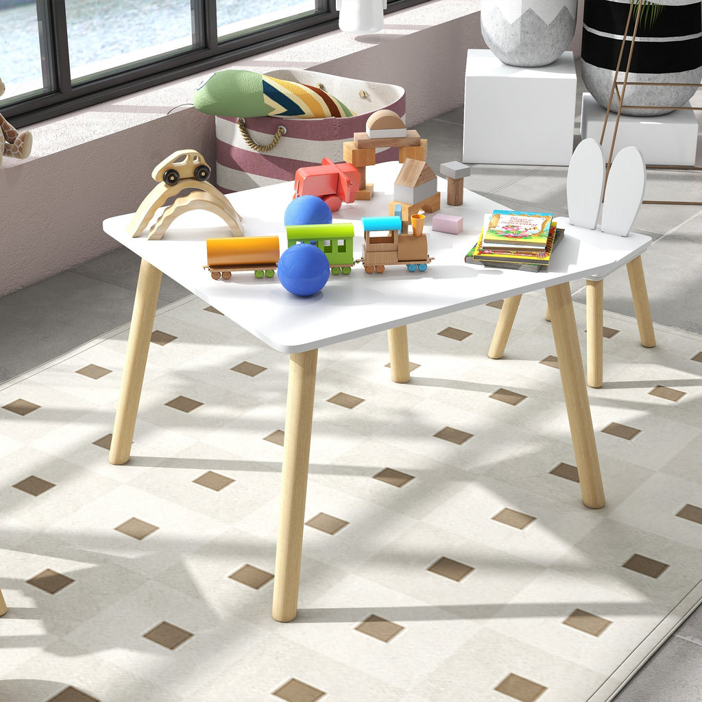 Conjunto de Mesa Infantil e 2 Cadeiras Mesa Infantil com Costas de Cadeiras com Orelhas de Coelho Mesa Infantil para Quarto de Bebé Sala de Jogos Branca — foto 8