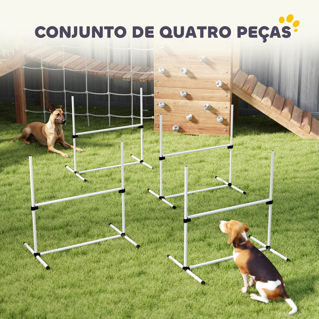 Conjunto de Treinamento de Agilidade para Cães Animais de Estimação 4 Peças Obstáculos de Salto com Altura Ajustável e Bolsa de Transporte para Exteriores 99x65x94 cm Branco — foto 5