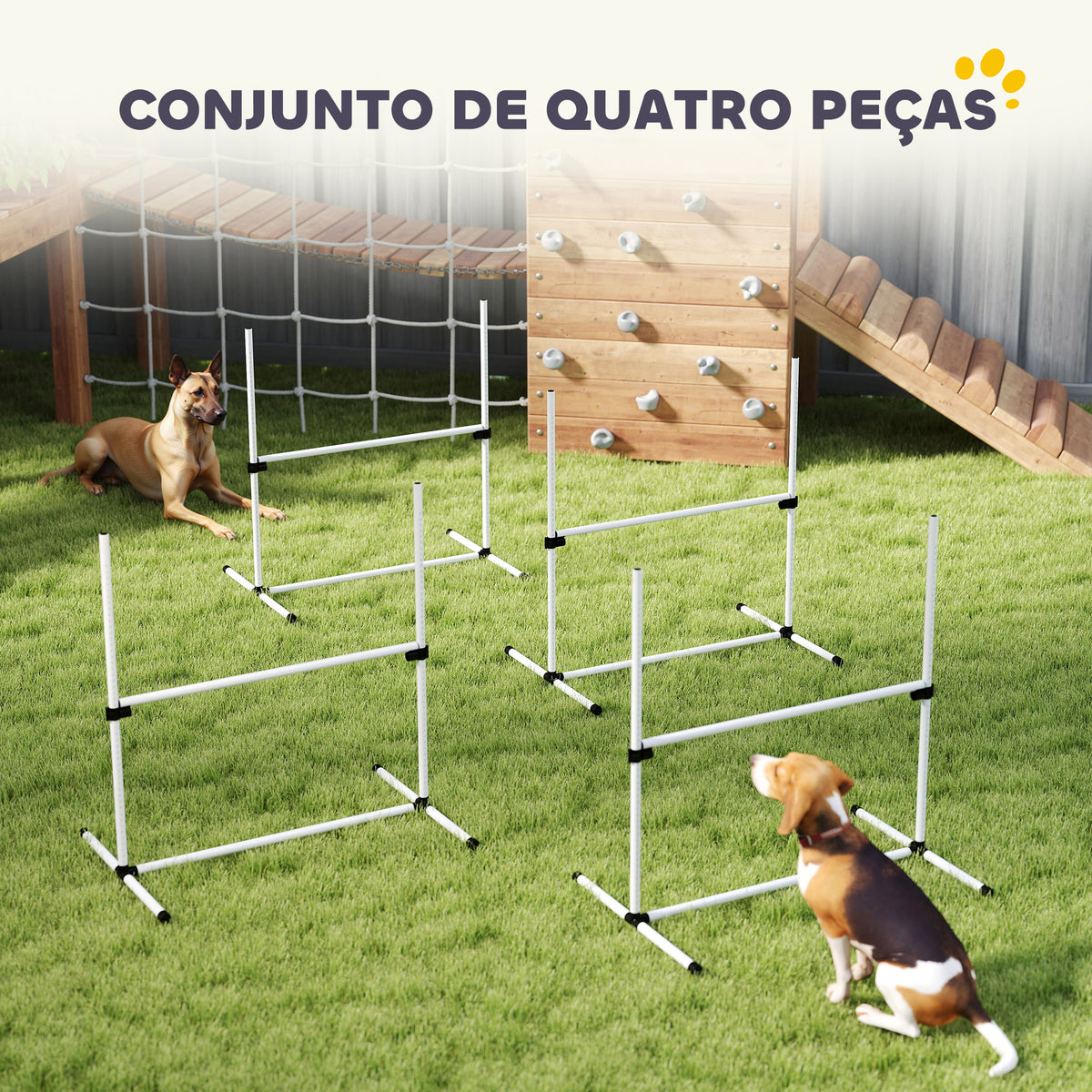 Conjunto de Treinamento de Agilidade para Cães Animais de Estimação 4 Peças Obstáculos de Salto com Altura Ajustável e Bolsa de Transporte para Exteriores 99x65x94 cm Branco — foto 5