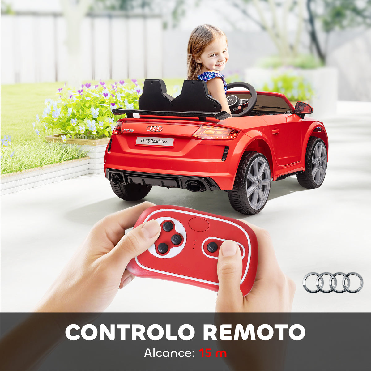 Carro Elétrico Audi TT para Crianças acima de 3 Anos com Controlo Remoto Música e Luzes Bateria 12V Abertura da Porta 102x60x44 cm Vermelho — foto 5