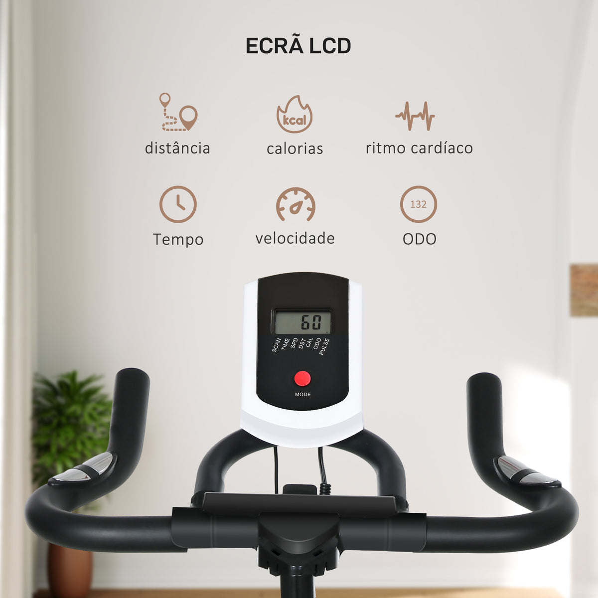 Bicicleta Estática com Resistência Ajustável Bicicleta Fitness com Volante de Inércia de 8kg Ecrã LCD Assento e Guiador Ajustáveis Suporte para Tablet 103x48x115cm Preto e Laranja — foto 4
