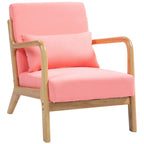Poltrona Sala de Estar Nórdica Poltrona Individual Acolchoada com Apoio para os Braços e Estrutura de Madeira de Borracha para Dormitório Carga 120 kg 61x78x76 cm Rosa — foto 1