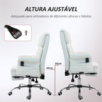 Cadeira de Massagem com 6 Pontos de Massagem Cadeira de Escritório com Apoio para os Pés Retrátil Altura Ajustável Controlo Remoto e Suporte Lombar Estofado em PU 69x65x107-115 cm Branco — foto 7
