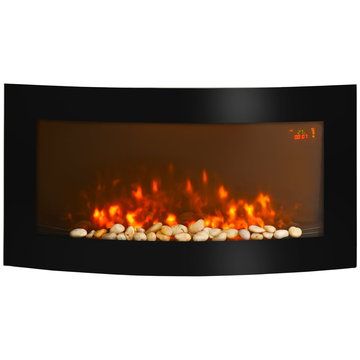 Lareira Elétrica de Parede com Efeito de Chama Realista Luzes LED de 7 Cores Controlo Remoto e Potência Ajustável 1000W/2000W 89,2x13,5x48cm Preto — foto 1