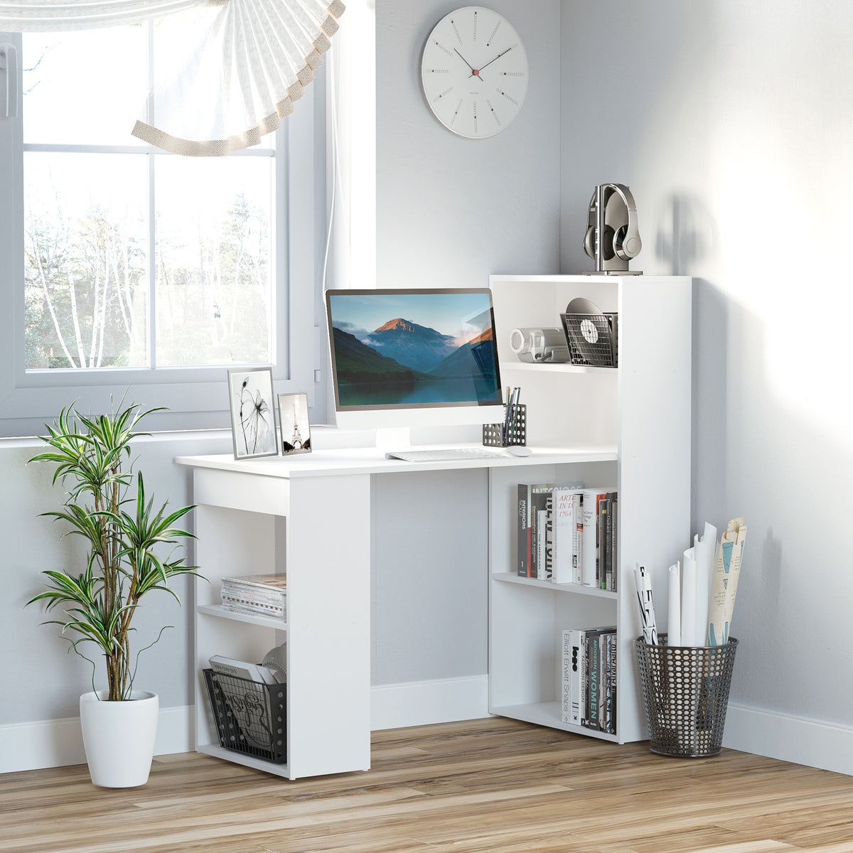 Secretária para Computador com Estante de Prateleiras para Casa Escritório Mobiliário de Escritório 120x55x120 cm — foto 2