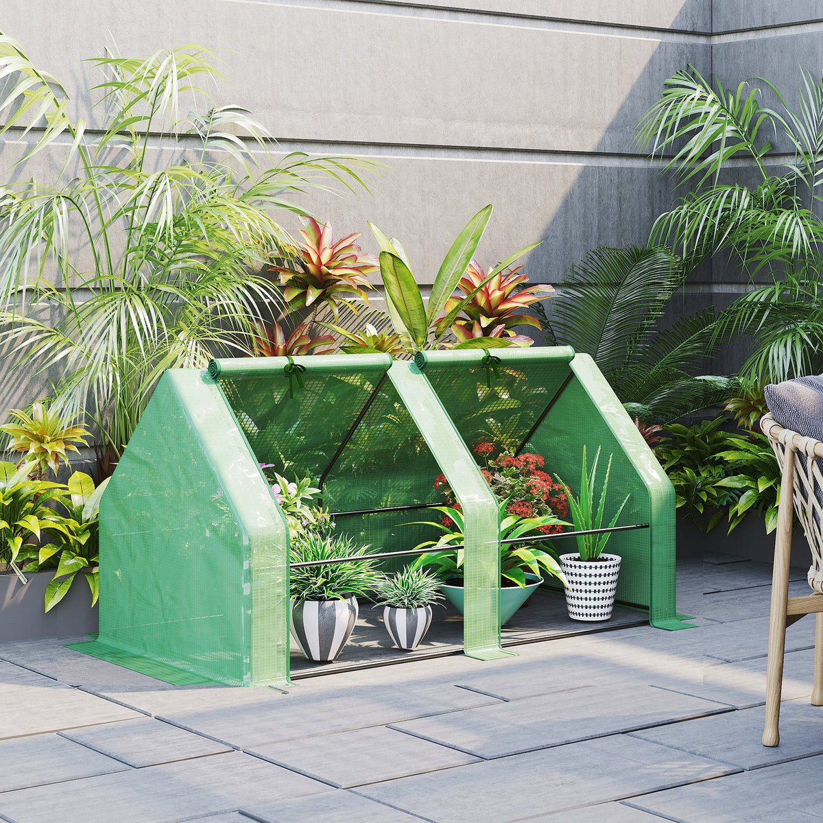 Estufa de Jardim Terraço 180x90x90 cm Tipo Casa Tubo de Aço com 2 Janelas Estufa Pequena para Cultivo de Plantas Verde — foto 2