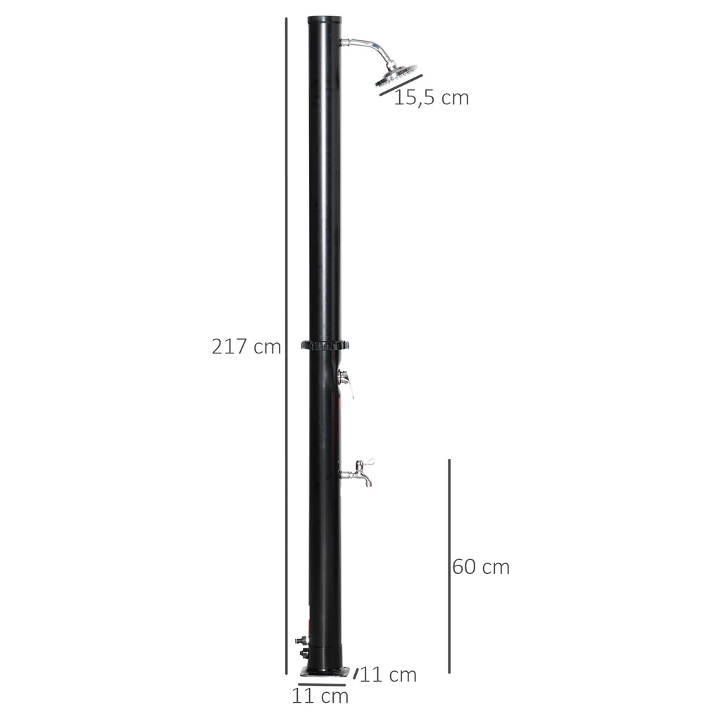Duche Solar de 20 Litros para Exterior Duche de Piscina com Cabeçal Toneira e Regulador de Água Quente Máx 60℃ para Jardim Pátio Praia Ø11x217 cm Preto — foto 3