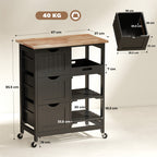 Carrinho de Cozinha com Rodas Carrinho de Serviço Multiuso com 3 Gavetas 2 Prateleiras Abertas e Bandeja para Sala de Jantar Sala de Estar 67x37x85,5 cm Preto — foto 3