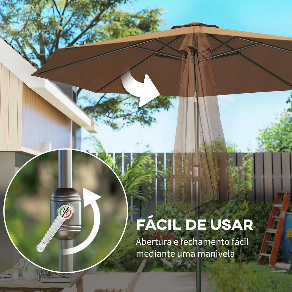 Chapéu de Sol de Jardim Ø295x250cm com Manivela Chapéu de Sol Exterior com Mecanismo de Inclinação e Mastro Desmontável de Metal para Terraço Piscina Pátio Café — foto 5