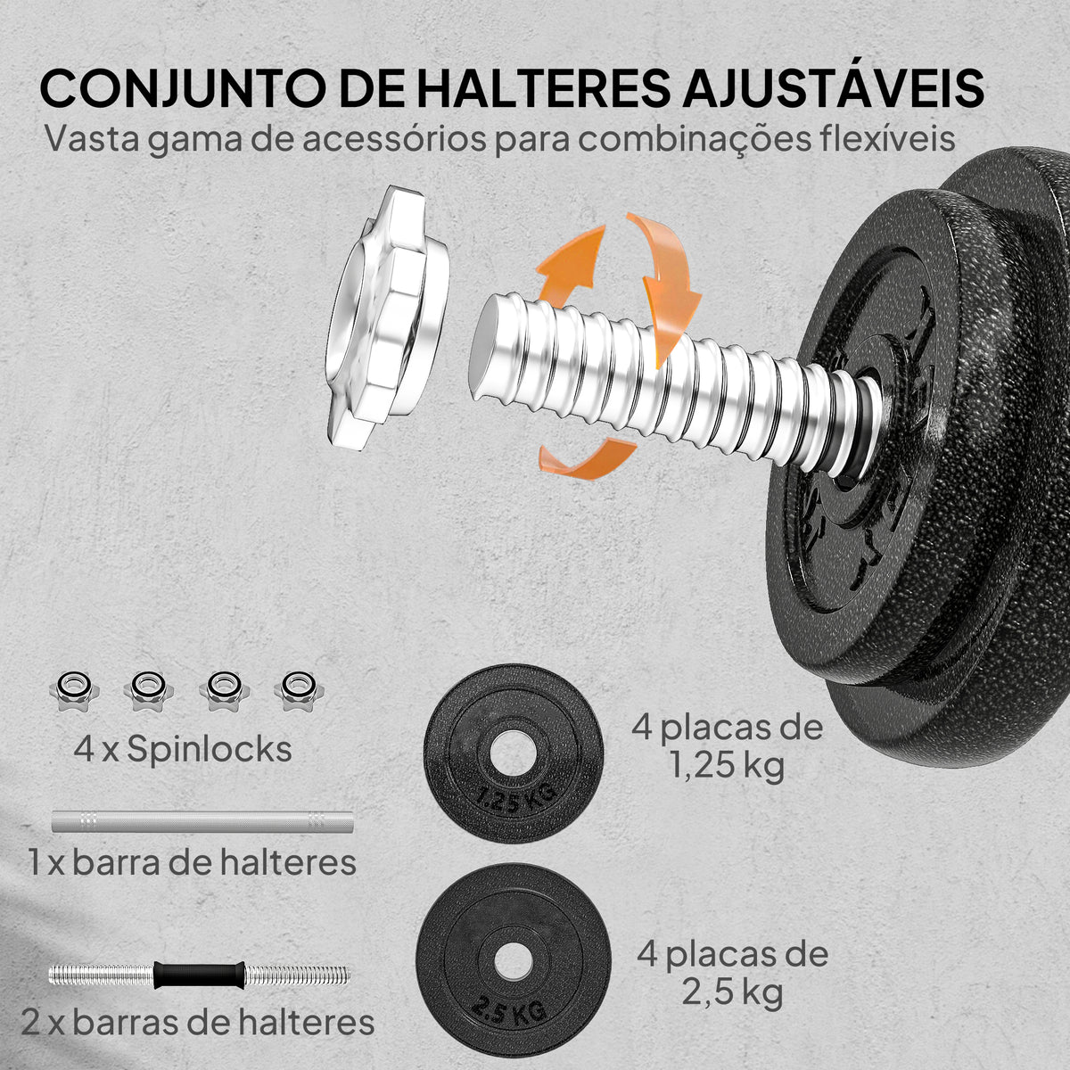 Conjunto de Halteres Ajustáveis 2 em 1 20 kg Conjunto de Pesos com Barras Retas de Ligação e Pegas Antiderrapantes Pesos e Halteres Fitness Ginásio em Casa — foto 4