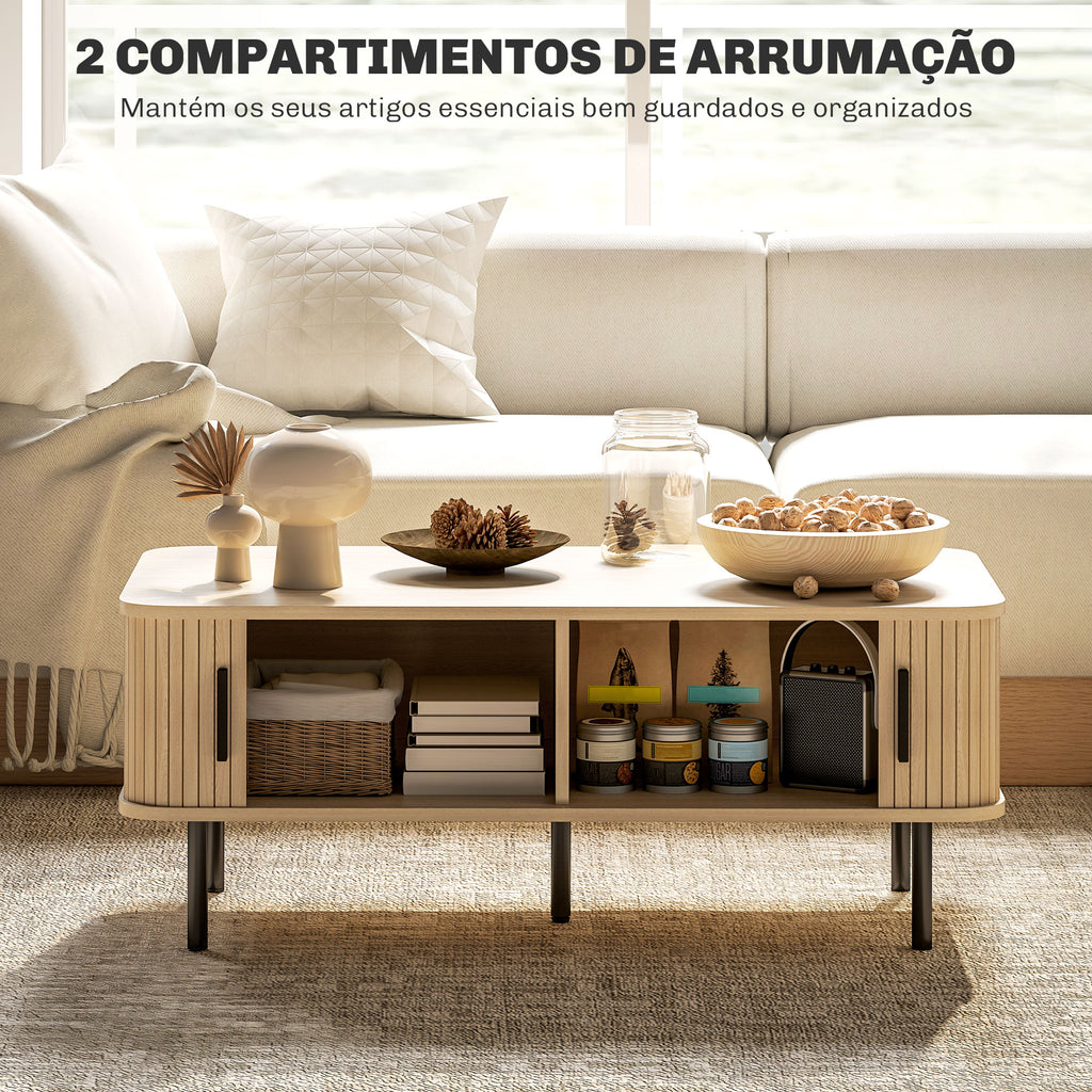 Mesa de Centro Mesa de Centro para Sala de Estar Mesa Auxiliar com 2 Portas de Correr 2 Compartimentos e Pés de Aço para Sala de Estar Quarto 100x55x40 cm Carvalho — foto 6