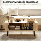 Mesa de Centro Mesa de Centro para Sala de Estar Mesa Auxiliar com 2 Portas de Correr 2 Compartimentos e Pés de Aço para Sala de Estar Quarto 100x55x40 cm Carvalho — foto 6