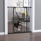 Barreira de Segurança para Cães com Porta Pequena Barreira para Animais de Estimação Extensível com Fechamento Automático e Sistema Duplo de Bloqueio 74-101x104,1 cm Preto — foto 2