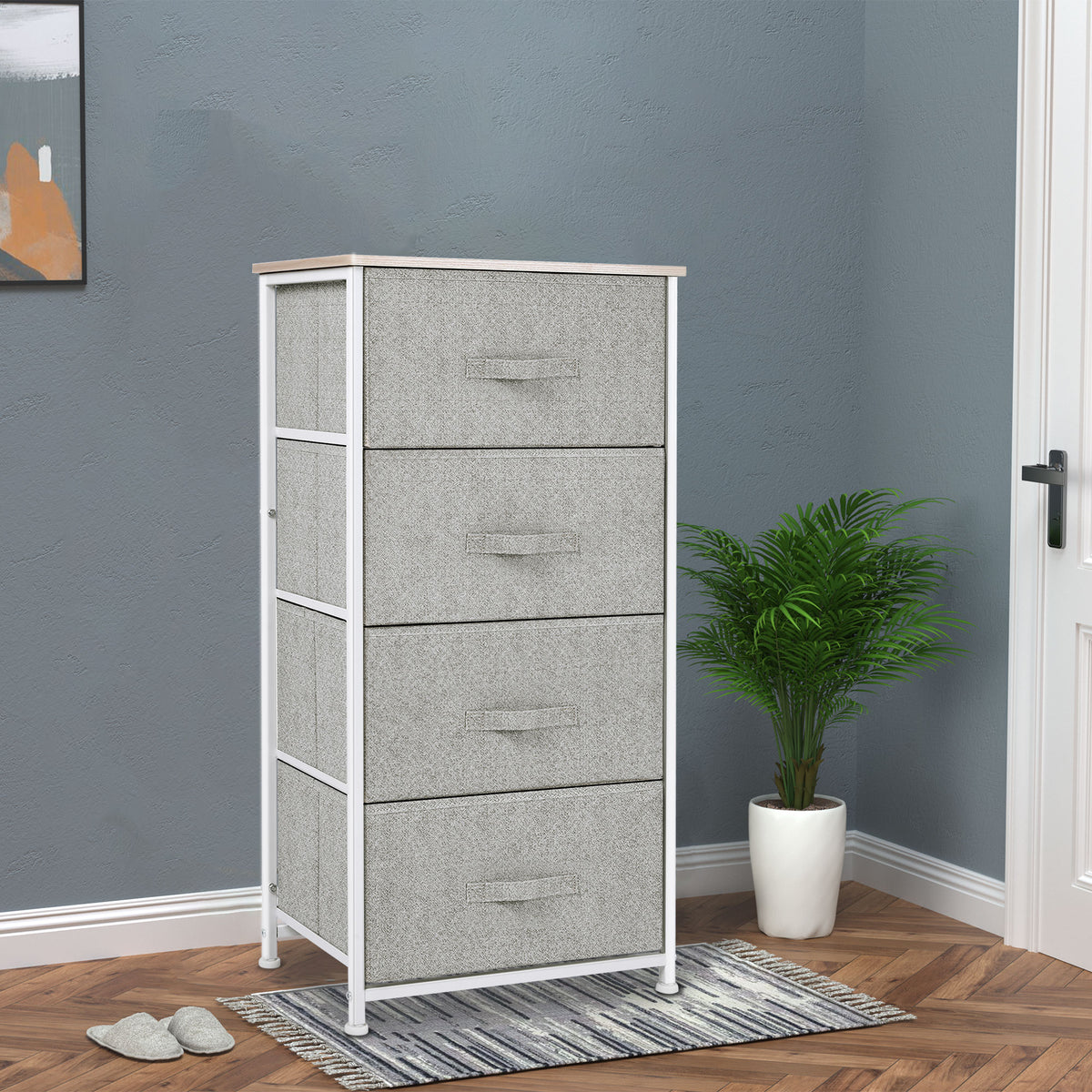 Cómoda com 4 Gavetas de Tecido Móvel de Arrumação Multifuncional para Dormitório Sala de Estar Corredor 45x30x92 cm Cinza e Branco — foto 2
