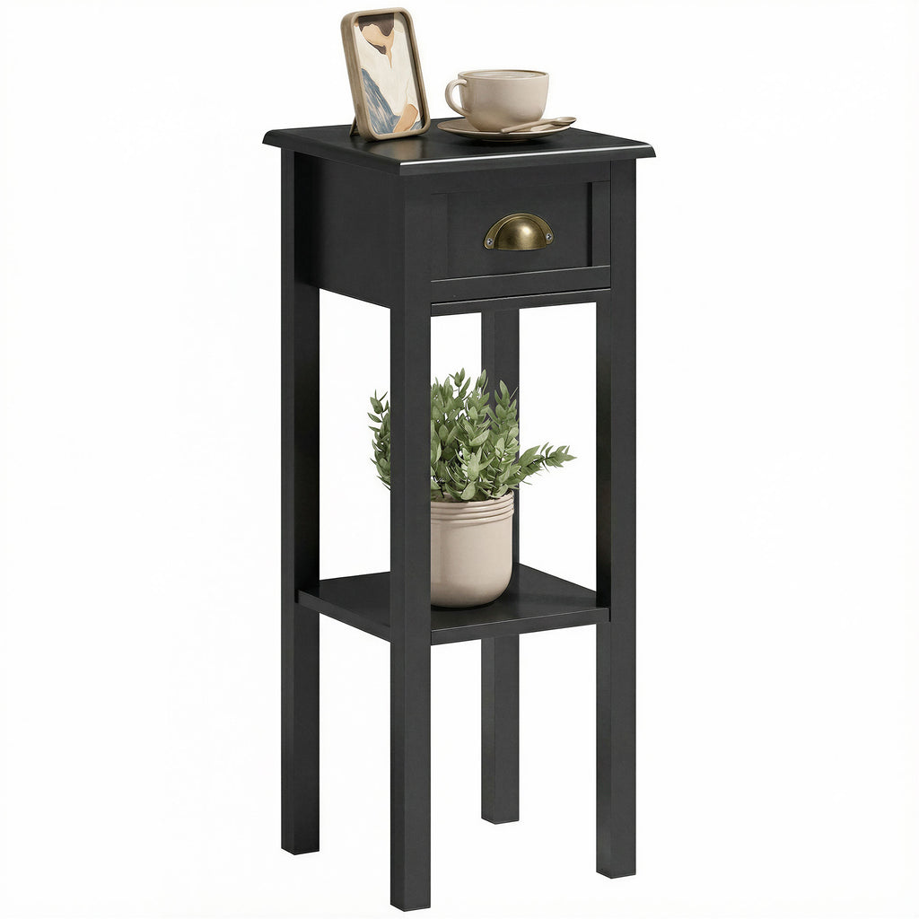 Mesa Auxiliar Mesa de Cabeceira com Gaveta e Prateleira de Armazenamento Estilo Moderno para Sala de Estar Dormitório 30x30x75 cm Preto — foto 1