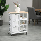 Carrinho de Cozinha com Rodas Carrinho de Serviço Multiuso com 3 Gavetas 2 Prateleiras Abertas e Bandeja para Sala de Jantar Sala de Estar 67x37x85,5cm Branco — foto 2