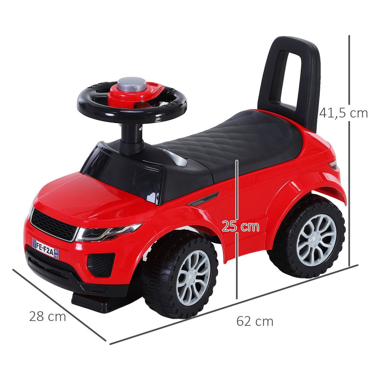 Quad Andador Infantil 1-3 Anos Carro sem Pedais para Bebé Brinquedo de Caminhada Estilo Corrida com Volante, Altifalante e Compartimento Oculto 62x28x41,5cm Vermelho — foto 3