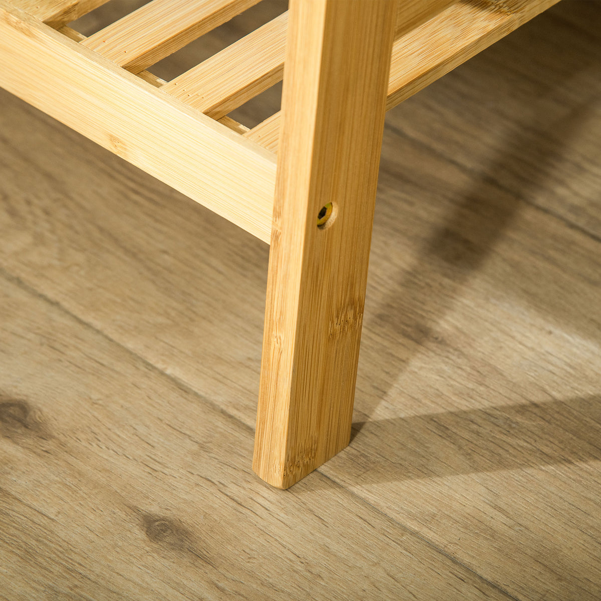 Suporte para Cabides de Bambu Cabideiro com Prateleira de 3 Níveis com Barra e Cabide Lateral para Roupas Bolsas 70x42x164cm Madeira — foto 8