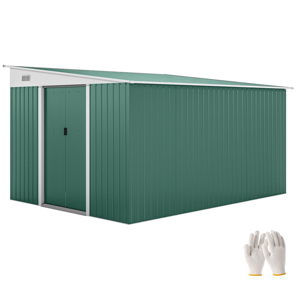 Abrigo de Jardim 280x345x201 cm 8,9 m² Abrigo de Exterior de Aço para Armazenamento de Ferramentas com Portas e 2 Janelas Verde — foto 1