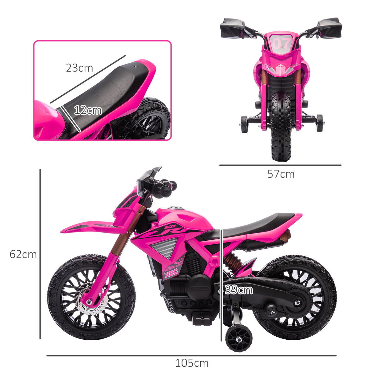 AIYPLAY Mota Elétrica para Crianças acima de 3 Anos Moto a Bateria para Crianças 6V com Rodas de Treino e Buzina Mota para Crianças Carga 30 kg 105x57x62 cm Rosa — foto 3