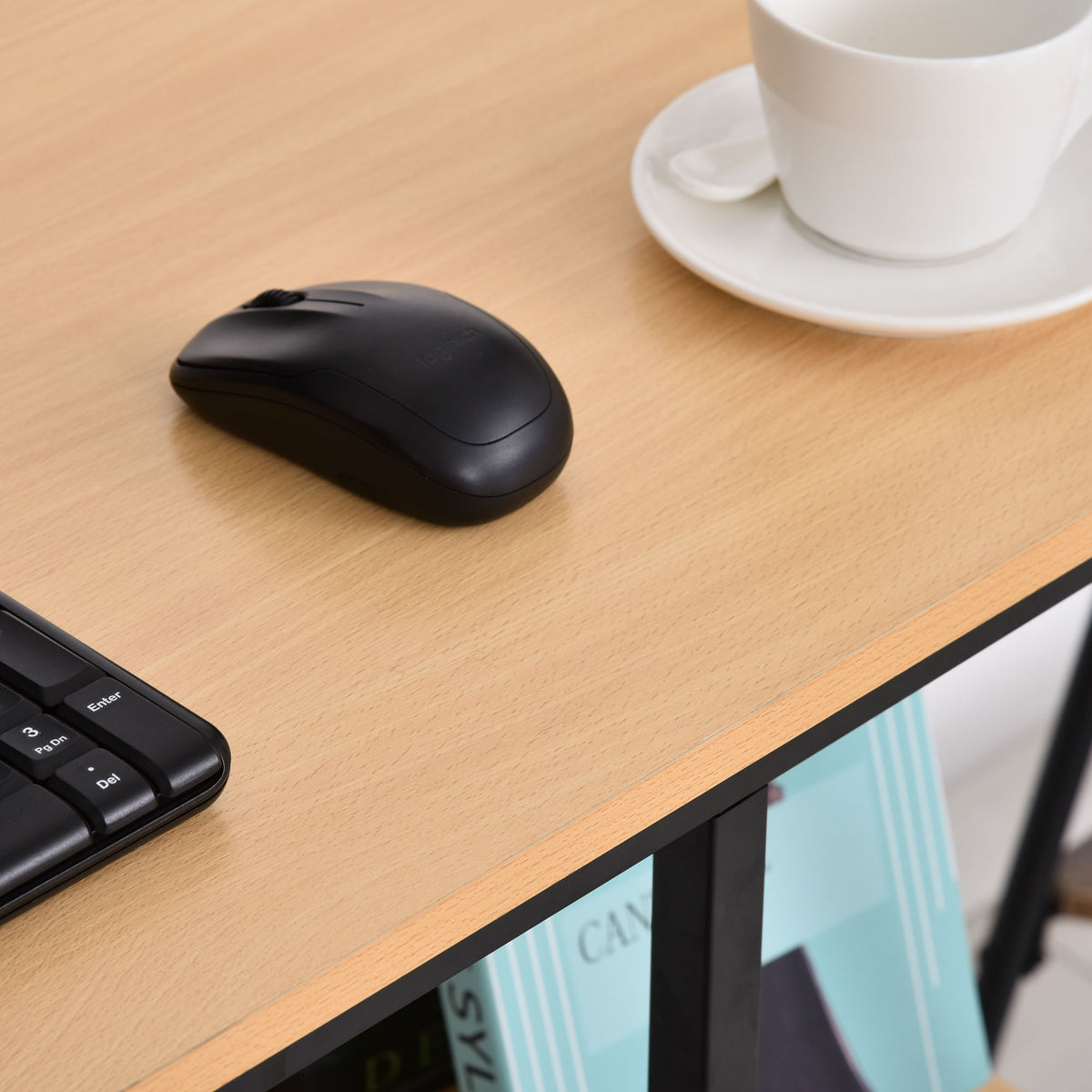 Mesa de computador para escritorio estudo com prateleiras de 2 andares Superfície grande Pernas com protetores ajustáveis Anti-derrapante 106x50x76 cm Cor Madeira — foto 8