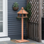 Casa para Pássaros de Pé de Madeira Maciça Ø52x130cm com Teto Comedouro para Aves Silvestres para Exterior Jardim Natural — foto 2