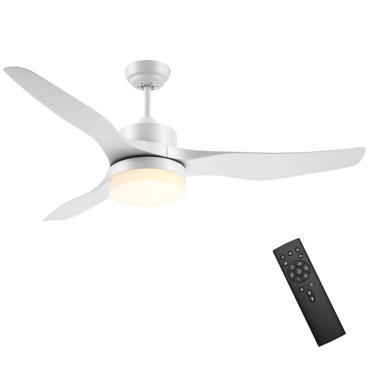 Ventoinha de Teto 20,5W Diâmetro 132cm com Controle Remoto Luz LED Ajustável em 3 Níveis 3 Lâminas Reversíveis 6 Velocidades e Temporizador para Dormitório Sala de Estar Branco — foto 1