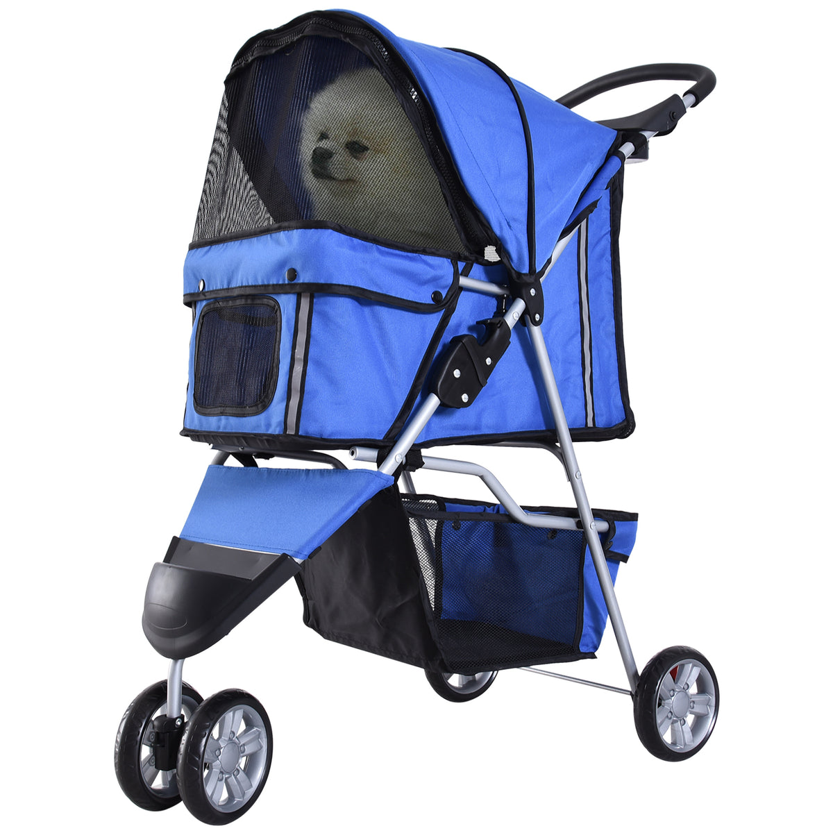 Carrinho para Animais de Estimação Dobrável Carrinho para Cães e Gatos com Rodas Giratórias Cesto e Suporte para Copos 75x45x97cm Azul — foto 1