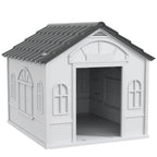 Casa para Cães 84,2x98,2x82 cm Casa para Cães com Janelas e Teto com Imitação de Telhas Casota para Cães Cinza — foto 1