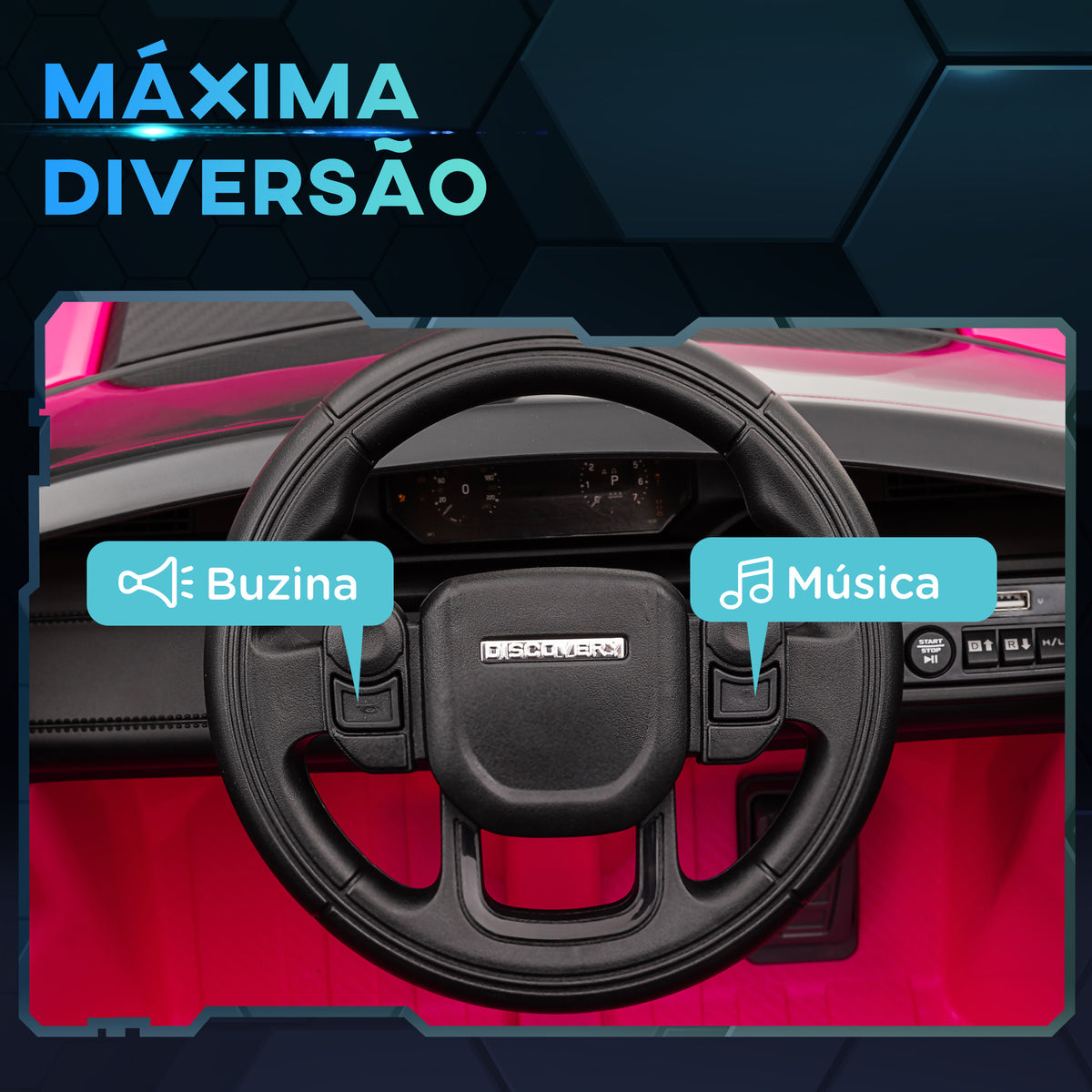 Carro Elétrico para Crianças acima de 3 Anos com Licença Land Rover Discovery Sport Carro Elétrico Infantil com Bateria 12V Controlo Remoto Faróis Buzina e Música 106x65,5x51 cm Rosa — foto 5