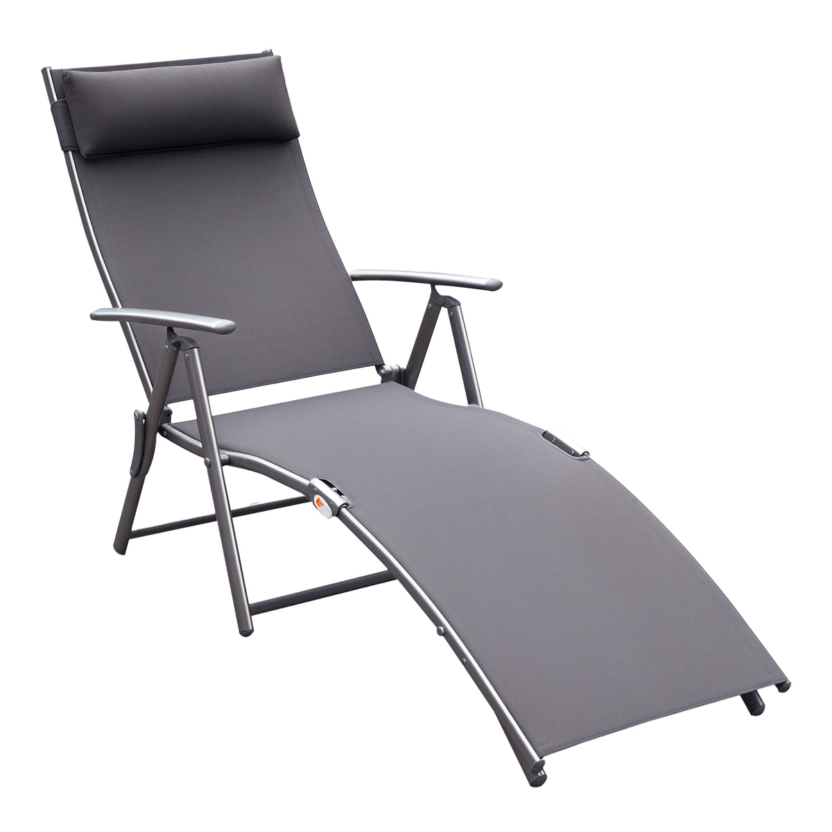 Espreguiçadeira Dobrável de Jardim com Encosto Ajustável em 7 Posições Apoio para a Cabeça para Terraço Piscina Exterior Carga Máxima 165kg 137x63,5x100,5cm Cinza — foto 1