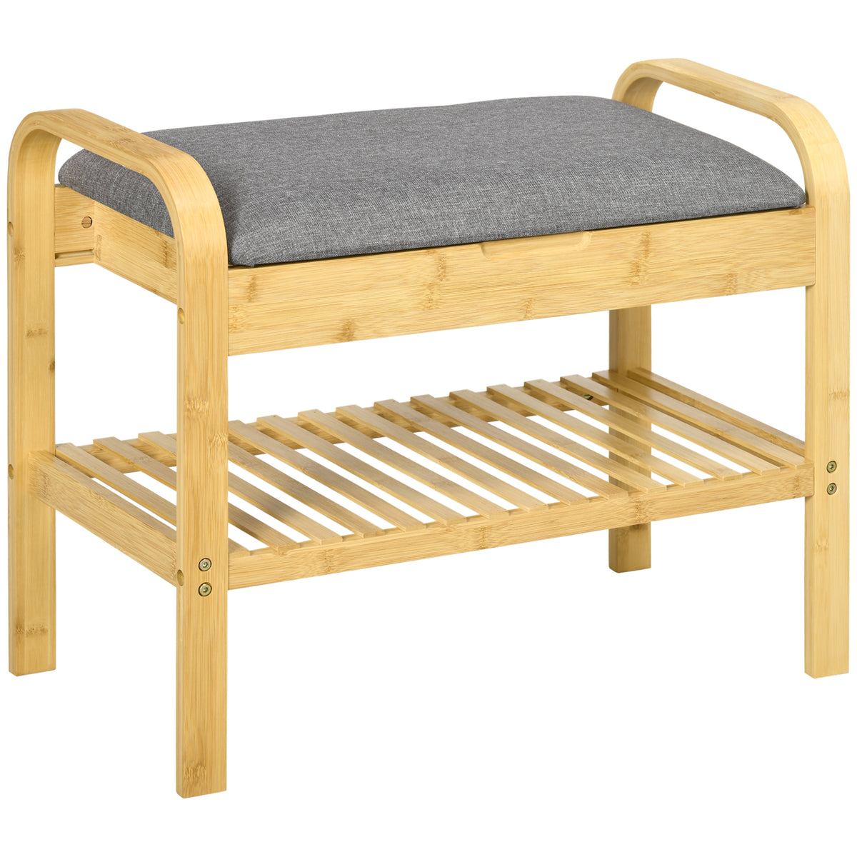 Banco Sapateira de Bambú Banco para Sapatos com Prateleira Almofada Acolchoada Abatível e Espaço Oculto de Armazenamento para Entrada Corredor 60x33x50cm Natural — foto 1