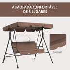 Baloiço de Jardim de 3 Lugares com Almofada Toldo Ajustável e Estrutura de Aço para Balcão Terraço Patio Carga Máx. 200 kg 172x110x153 cm Marróm — foto 7