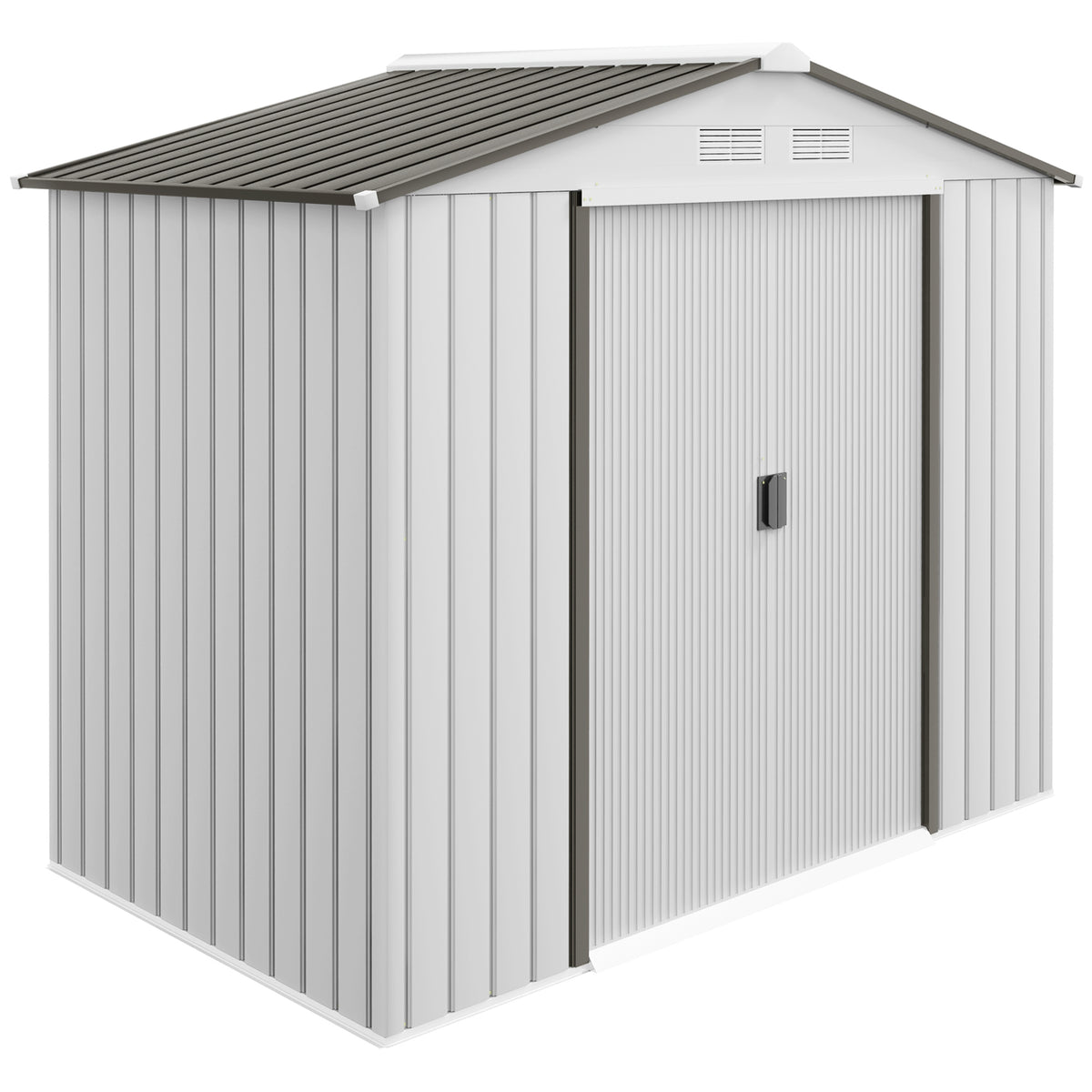 Abrigo de Jardim 213x130x185cm Abrigo de Jardim Metálico de Exterior para Armazenamento de Ferramentas com 2 Portas Deslizantes e 4 Janelas para Terraço Branco e Cinza — foto 1