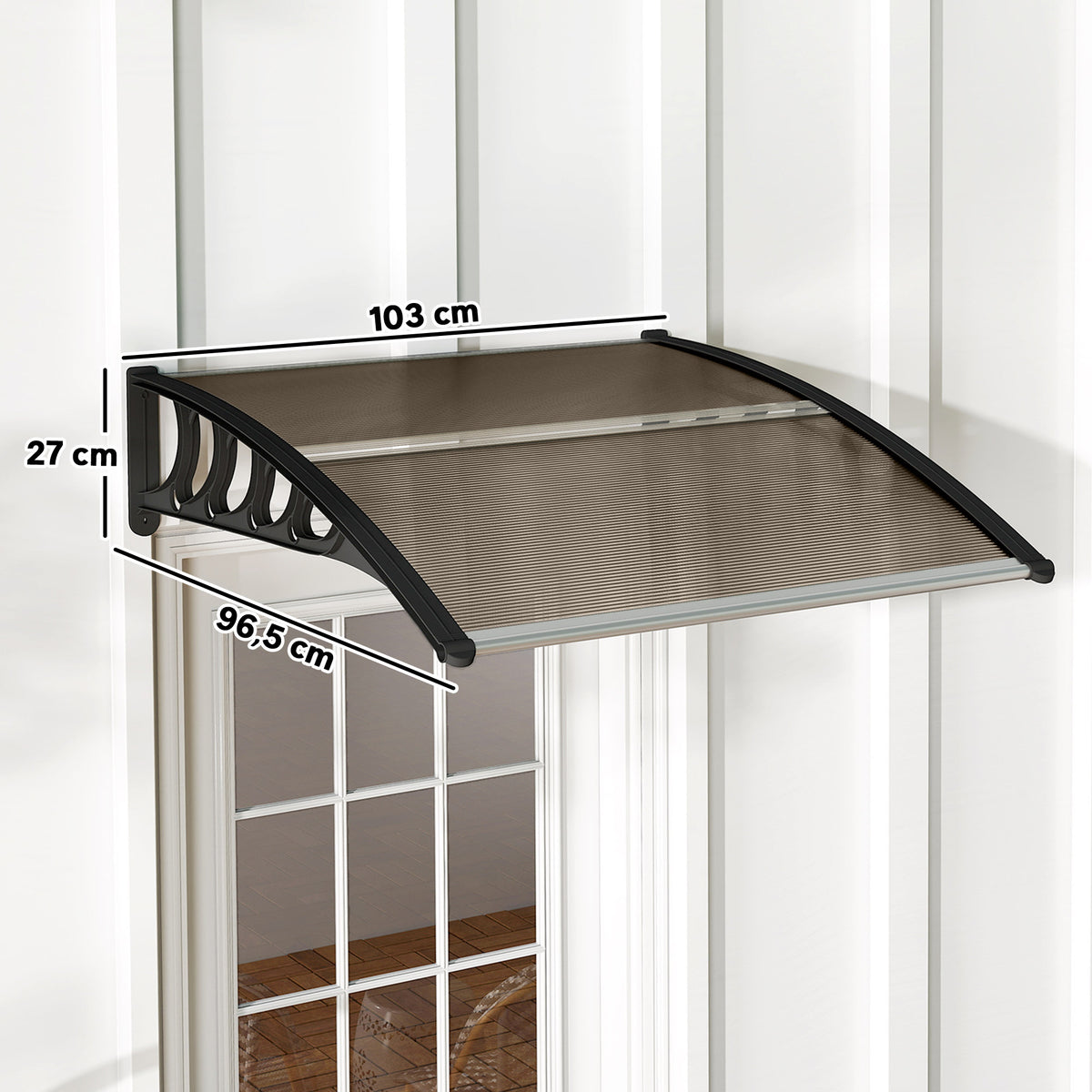 Marquise para Portas e Janelas 103x96,5x27 cm Marquise com Proteção para Sol e Chuva com Painéis de Policarbonato Preto e Marrom — foto 3