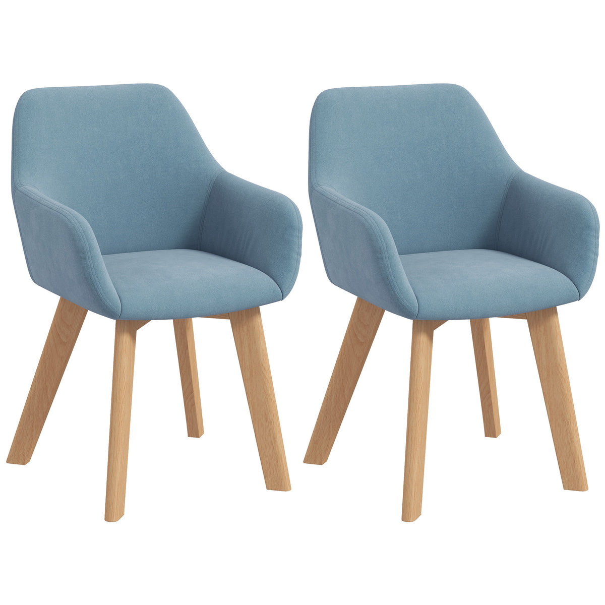 Conjunto de 2 Cadeiras de Sala de Jantar Modernas Cadeiras de Cozinha Estofadas em Veludo com Encosto Médio e Pés de Madeira de Borracha para Sala de Estar Carga 120kg 54x57x80 cm Azul Claro — foto 1