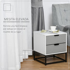 Mesa de cabeceira Mesa lateral com 2 gavetas e base elevada de metal Estilo moderno e minimalista 39,5x40x48 cm Branco e cinza — foto 5